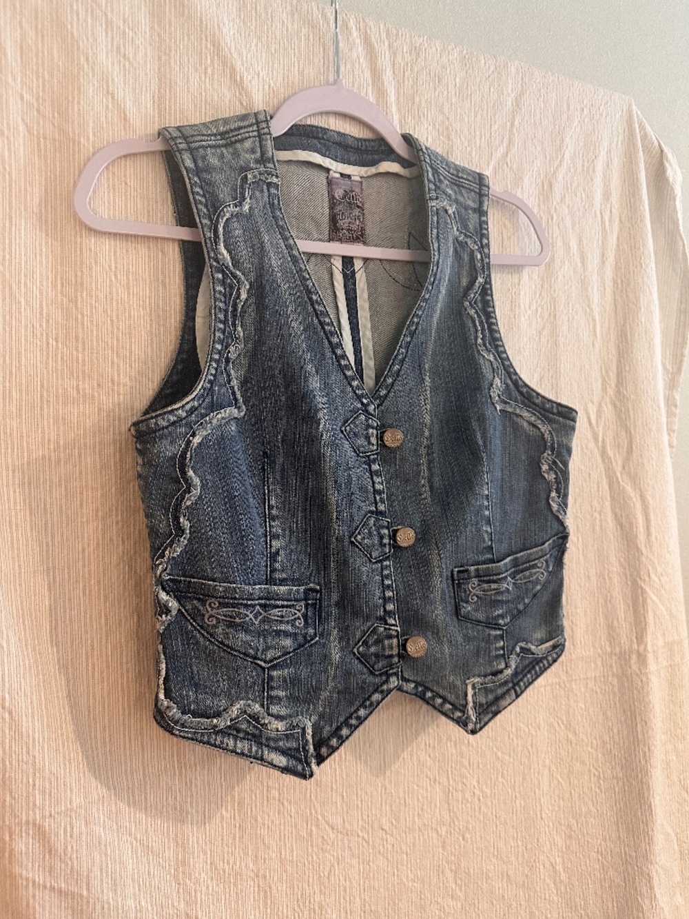 Y2K Cello Jeans Distressed Denim Vest Embroidered L